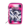 ASTUCCIO triplo scomparto PLUMPY LINE GIRL con 3 zip SEVEN completo di materiale SCUOLA