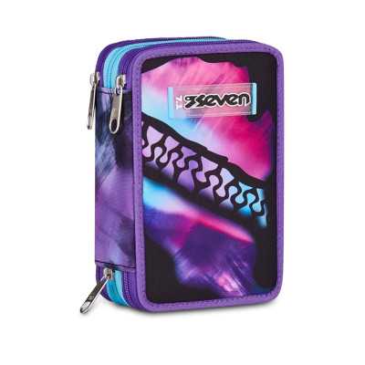 ASTUCCIO triplo scomparto PINK FUSION GIRL con 3 zip SEVEN completo di materiale SCUOLA