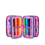 ASTUCCIO triplo scomparto PINK FUSION GIRL con 3 zip SEVEN completo di materiale SCUOLA