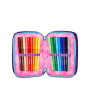 ASTUCCIO triplo scomparto PINK FUSION GIRL con 3 zip SEVEN completo di materiale SCUOLA
