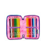 ASTUCCIO triplo scomparto PINK FUSION GIRL con 3 zip SEVEN completo di materiale SCUOLA
