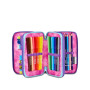 ASTUCCIO triplo scomparto LOVEPASS GIRL con 3 zip SEVEN completo di materiale SCUOLA