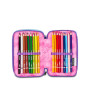 ASTUCCIO triplo scomparto LOVEPASS GIRL con 3 zip SEVEN completo di materiale SCUOLA