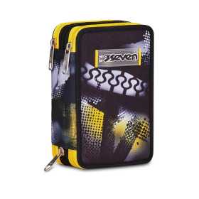 ASTUCCIO triplo scomparto GOLDEN PAINT BOY con 3 zip SEVEN completo di materiale SCUOLA