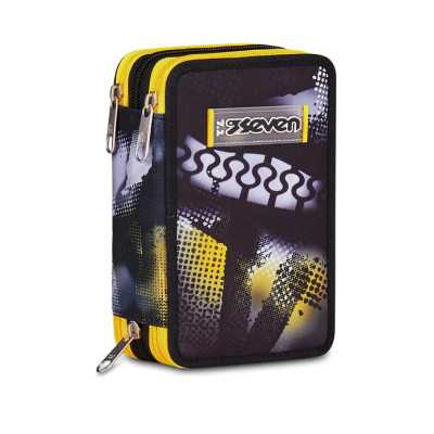 ASTUCCIO triplo scomparto GOLDEN PAINT BOY con 3 zip SEVEN completo di materiale SCUOLA