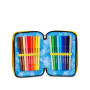 ASTUCCIO triplo scomparto GOLDEN PAINT BOY con 3 zip SEVEN completo di materiale SCUOLA