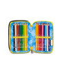 ASTUCCIO triplo scomparto GOLDEN PAINT BOY con 3 zip SEVEN completo di materiale SCUOLA