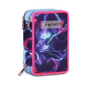 ASTUCCIO triplo scomparto ELECTRICVIBE GIRL con 3 zip SEVEN completo di materiale SCUOLA
