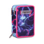 ASTUCCIO triplo scomparto ELECTRICVIBE GIRL con 3 zip SEVEN completo di materiale SCUOLA