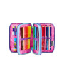 ASTUCCIO triplo scomparto ELECTRICVIBE GIRL con 3 zip SEVEN completo di materiale SCUOLA