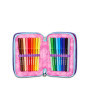 ASTUCCIO triplo scomparto ELECTRICVIBE GIRL con 3 zip SEVEN completo di materiale SCUOLA