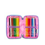ASTUCCIO triplo scomparto ELECTRICVIBE GIRL con 3 zip SEVEN completo di materiale SCUOLA
