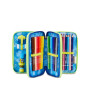 ASTUCCIO triplo scomparto BLU FUSION BOY con 3 zip SEVEN completo di materiale SCUOLA