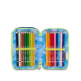 ASTUCCIO triplo scomparto BLU FUSION BOY con 3 zip SEVEN completo di materiale SCUOLA