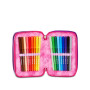 ASTUCCIO triplo scomparto BUZZY NOTE GIRL con 3 zip SEVEN completo di materiale SCUOLA