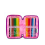 ASTUCCIO triplo scomparto BUZZY NOTE GIRL con 3 zip SEVEN completo di materiale SCUOLA