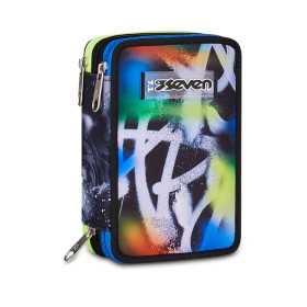 ASTUCCIO triplo scomparto BUZZY NOTE BOY con 3 zip SEVEN completo di materiale SCUOLA