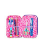 ASTUCCIO triplo scomparto GLOWCAT GIRL con 3 zip SJ GANG seven COMPLETO di materiale SCUOLA