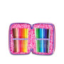 ASTUCCIO triplo scomparto GLOWCAT GIRL con 3 zip SJ GANG seven COMPLETO di materiale SCUOLA