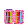 ASTUCCIO triplo scomparto GLOWCAT GIRL con 3 zip SJ GANG seven COMPLETO di materiale SCUOLA
