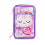 ASTUCCIO triplo scomparto GLOWCAT GIRL con 3 zip SJ GANG seven COMPLETO di materiale SCUOLA