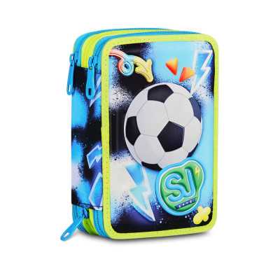 ASTUCCIO triplo scomparto GLOWGAME BOY con 3 zip SJ GANG seven COMPLETO di materiale SCUOLA