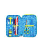 ASTUCCIO triplo scomparto GLOWGAME BOY con 3 zip SJ GANG seven COMPLETO di materiale SCUOLA