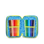 ASTUCCIO triplo scomparto GLOWGAME BOY con 3 zip SJ GANG seven COMPLETO di materiale SCUOLA