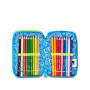 ASTUCCIO triplo scomparto GLOWGAME BOY con 3 zip SJ GANG seven COMPLETO di materiale SCUOLA