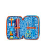 ASTUCCIO triplo scomparto SPACE RIDE BOY con 3 zip SJ GANG seven COMPLETO di materiale SCUOLA