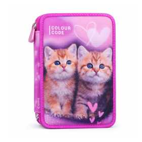 ASTUCCIO triplo scomparto COLOUR CODE animal ROSA con 3 zip GATTO completo di materiale SEVEN