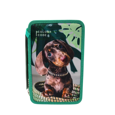 ASTUCCIO triplo scomparto COLOUR CODE animal VERDE con 3 zip CANE completo di materiale SEVEN