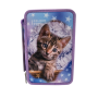 ASTUCCIO triplo scomparto COLOUR CODE animal VIOLA con 3 zip GATTO completo di materiale SEVEN