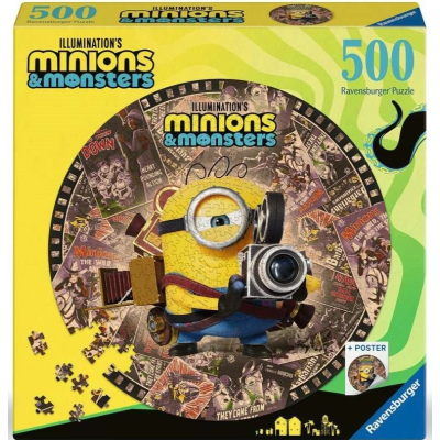 PUZZLE ROUND ravensburger 500 PEZZI rotondo MINIONS & MONSTERS circolare