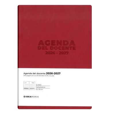 AGENDA DEL DOCENTE 2026 2027 giornaliera PER INSEGNANTI ideamania ROSSO da 12 mesi