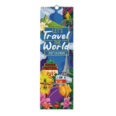 CALENDARIO 2027 da parete LET'S TRAVEL THE WORLD legami VERTICALE cm16x49