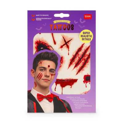 SET DI 10 TATUAGGI TEMPORANEI tattoos HALLOWEEN EDITION realistici LEGAMI viso e corpo