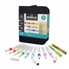 ASTUCCIO trousse SET DI 45 PENNARELLI colore acrilico BUKI kit artistico CREATIVO età 7+