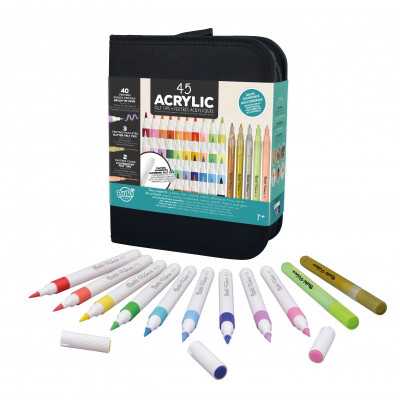 ASTUCCIO trousse SET DI 45 PENNARELLI colore acrilico BUKI kit artistico CREATIVO età 7+