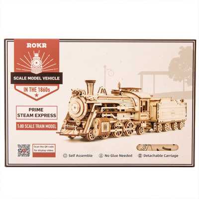 SCALE MODEL VEHICLE diy PRIME STEAM EXPRESS rokr IN LEGNO robotime SCALA 1:80 età 14+