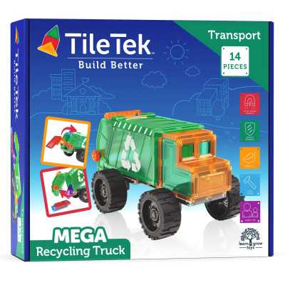 MEGA RECYCLING TRUCK costruzioni magnetiche TILETEK plastica trasparente 14 PEZZI tridimensionale TRANSPORT SET età 3+
