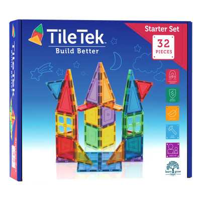 STARTER SET costruzioni magnetiche TILETEK in plastica 32 PEZZI tridimensionale 3D KIT età 3+