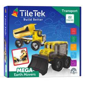 MEGA EARTH MOVERS costruzioni magnetiche TILETEK in plastica 22 PEZZI tridimensionale TRANSPORT età 3+