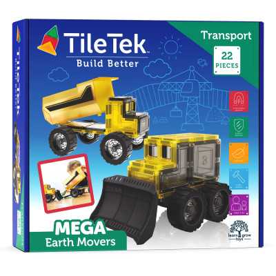 MEGA EARTH MOVERS costruzioni magnetiche TILETEK in plastica 22 PEZZI tridimensionale TRANSPORT età 3+