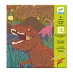 CARTE DA GRATTARE scratch boards DINOSAURI kit artistico 4 TAVOLE gioco set DJECO DJ09726 età 6+