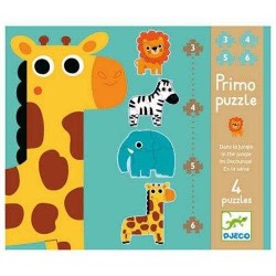 Primo PUZZLE Djeco NELLA GIUNGLA 4 puzzles DJ07135 educativo 3 4 5 E 6 PEZZI età 2+