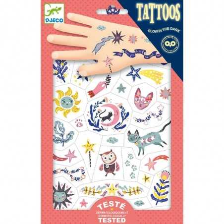 TATTOOS tattoo SWEET DREAMS tatuaggi CHE SI ILLUMINANO AL BUIO rimuovibili DJECO fosforescenti DJ09592 età 3+