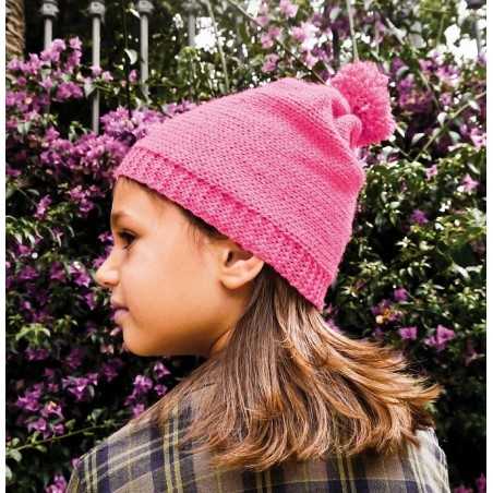 CUFFIA imparare a fare la maglia DIY cappellino SET kit artistico ROSA fucsia CAPPELLO età 8+ APUNT - 1