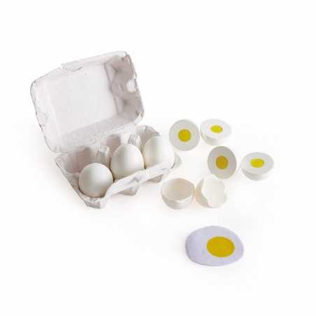 EGG CARTON cartone di uova HAPE gioco di imitazione IN LEGNO cucina 6 PEZZI crudo sodo fritto E3156 età 3+ Hape - 1