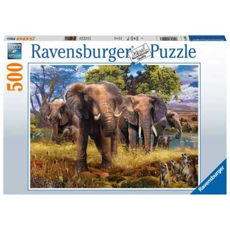 FAMIGLIA DI ELEFANTI ravensburger ELEPHANT FAMILY soft click PUZZLE 500 PEZZI 49 x 36 cm ORIGINALE